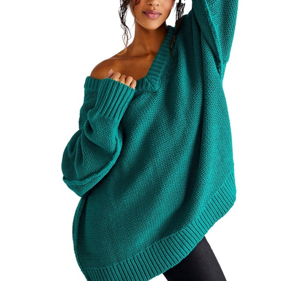 Free People Alli Oversized Sweater in Mountain Veiw XS Chunky Knit V-neck Winter,All Products : American Fashion Style Bags On Sale